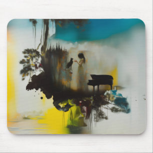 Abstract Piano Cat Tree Occult Dark Witchy AI Art Mouse Pad