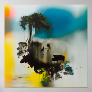 Abstract Piano Cat Tree Witchy AI Art Matte Value Poster