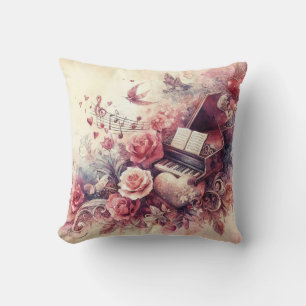 Abstract Piano Roses Music Throw Pillow
