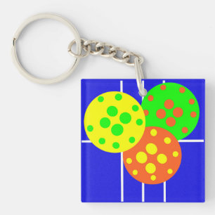 Abstract pickleball court & balls key ring