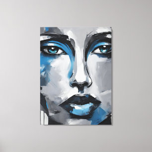 Abstract picture black blue woman face canvas print