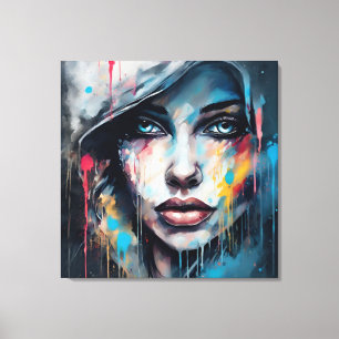 Abstract picture gray blue woman face etc... canvas print