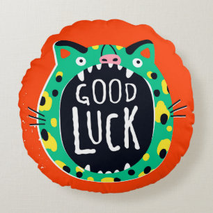 Abstract pig good luck round cushion