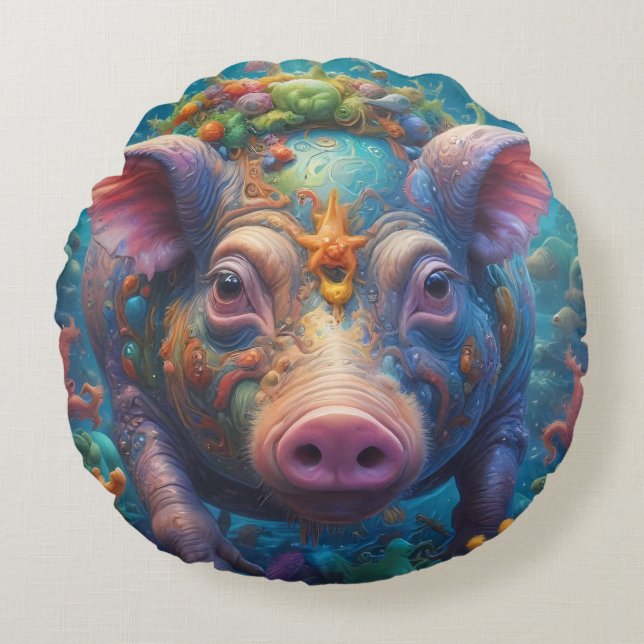 Abstract PIg Round Cushion (Front)