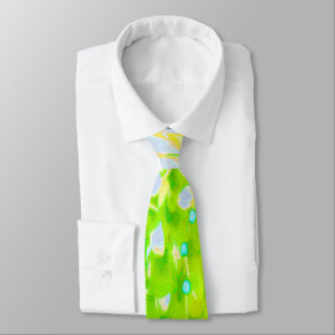 Abstract Pincushion Flower in Yellow and Green Tie