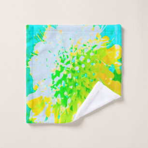 Abstract Pincushion Flower in Yellow and Green Wash Cloth