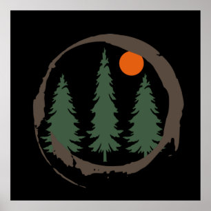 Abstract pine trees forest landscape  poster