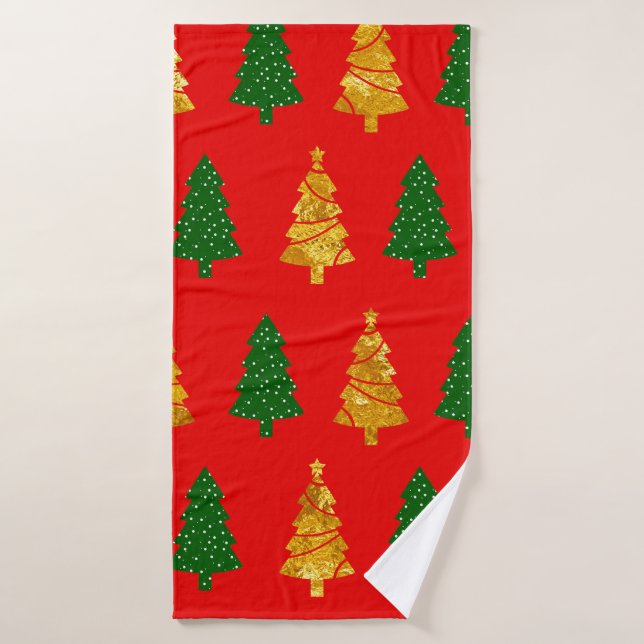 Abstract Pine Trees with Foil Texture Seamless Chr Bath Towel (Bath Towel)
