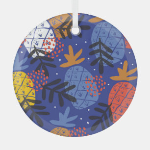 Abstract Pineapples Leaves Vintage Pattern Glass Tree Decoration