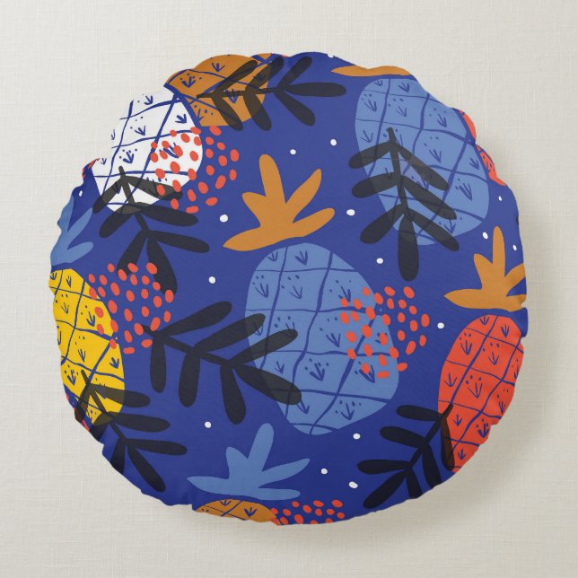 Abstract Pineapples Leaves Vintage Pattern Round Cushion (Front)