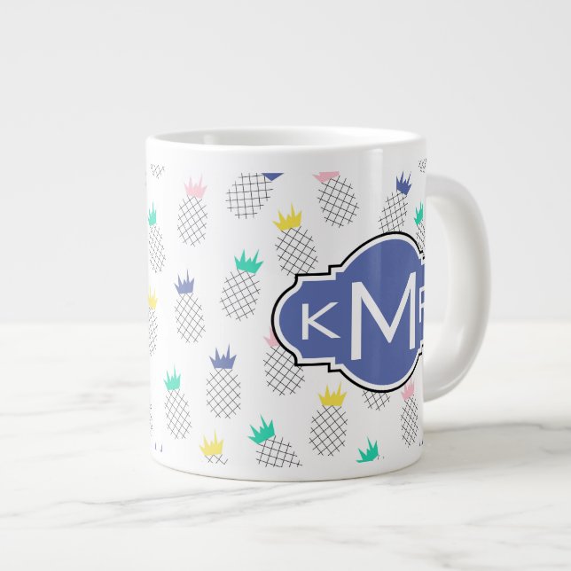 Abstract Pineapples | Monogram Large Coffee Mug (Front Right)