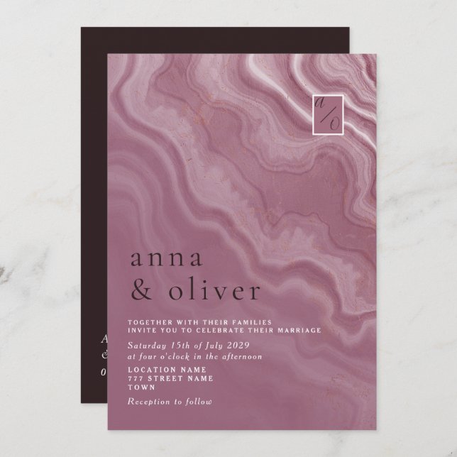 Abstract Pink Agate Wedding Invitation (Front/Back)