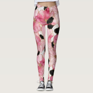 Abstract Pink And Black Alcohol Ink Art Leggings