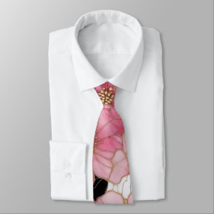 Abstract Pink And Black Alcohol Ink Art Tie