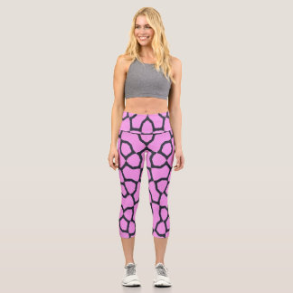 Abstract Pink and Black Geometric Capri Leggings. Leggings