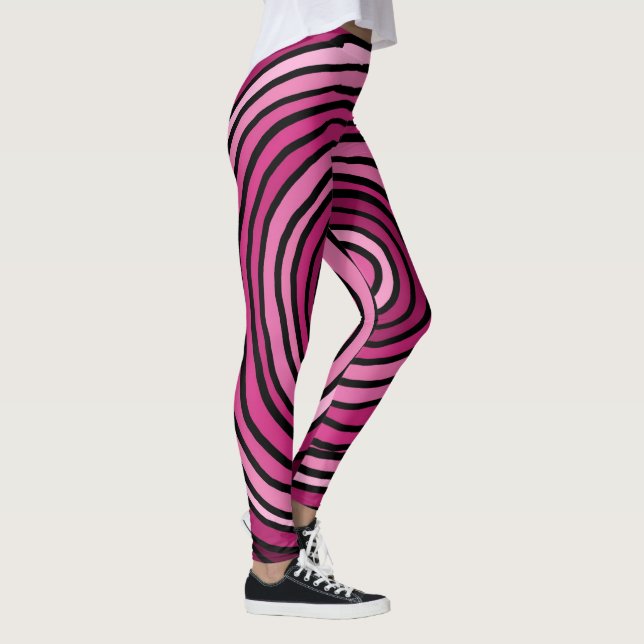 Abstract Pink and Black Striped Circular Leggings (Right)