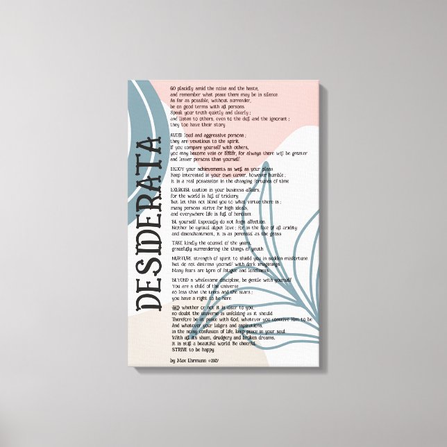 Abstract Pink and Blue Desiderata by Max Ehrman  Canvas Print (Front)