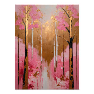 Abstract Pink and Gold Forest Painting Photo Print