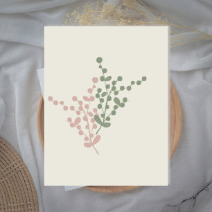 Abstract Pink and Green Berries art greeting card