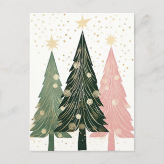 Abstract pink and green Christmas trees Postcard