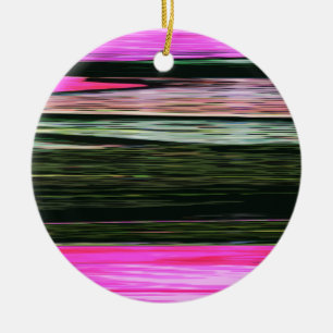 Abstract Pink And Green Horizontal Stripes 705 Ceramic Tree Decoration