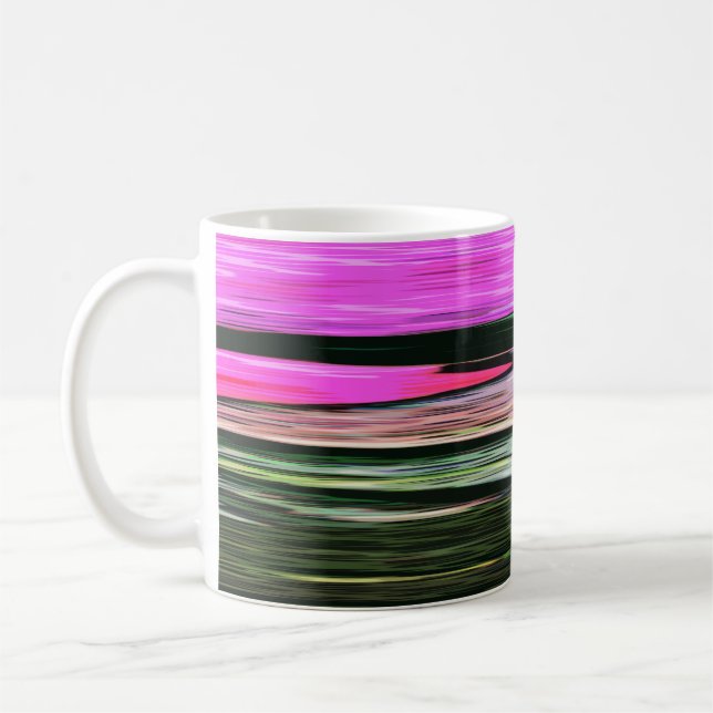 Abstract Pink And Green Horizontal Stripes 705 Coffee Mug (Left)