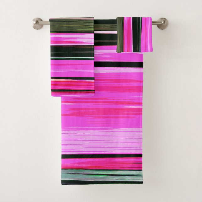 Abstract Pink And Green Vertical Stripes 704 Bath Towel Set (Insitu)