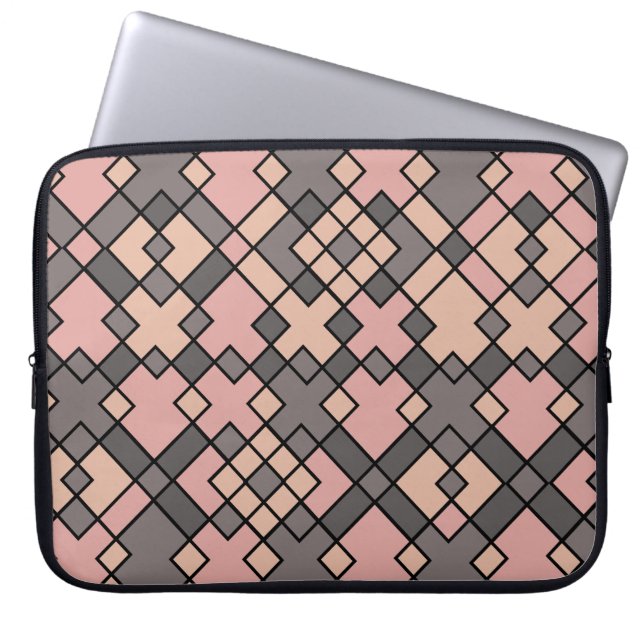 Abstract pink and purple grids pattern laptop sleeve (Front)