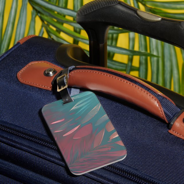 Abstract pink and teal feathers  luggage tag (Front Insitu 1)