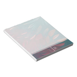 Abstract pink and teal feathers monogram notepad