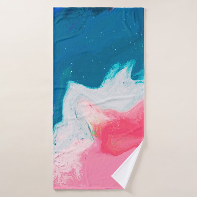 Abstract pink and turquoise paint background with  bath towel (Bath Towel)