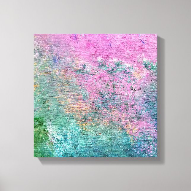 abstract pink and turquoise paint pattern canvas print (Front)