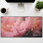 Abstract Pink Black And Gold Personalised Desk Mat<br><div class="desc">Elevate your workspace with this personalised desk mat featuring a striking abstract design in vibrant pink and luxurious gold hues. The bold black accents add a touch of drama, while the customisable option allows you to add your name or a motivational quote. The smooth surface provides a comfortable base for...</div>