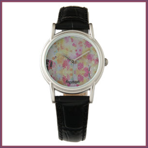 Abstract Pink Black and Yellow    Watch