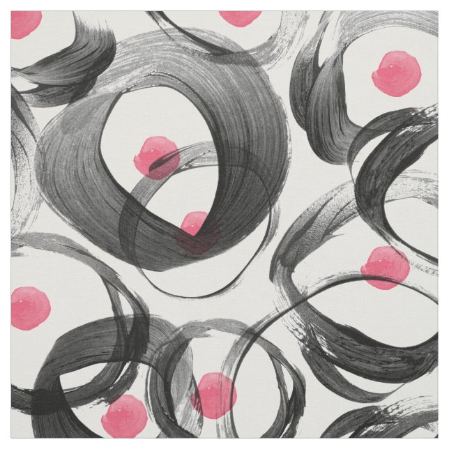 Abstract pink black watercolor circles dots fabric (Swatch)
