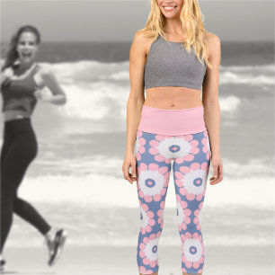 Abstract Pink Blue Floral  Capri Leggings