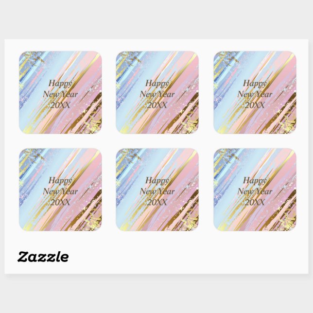 Abstract Pink Blue Gold Happy New Year 20xx  Square Sticker (Sheet)