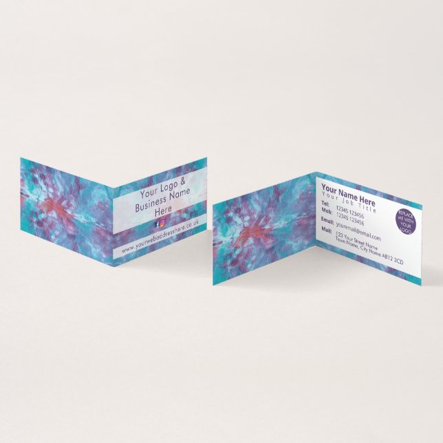 Abstract pink blue marbled tie dye effect business card (Inside and Outside)
