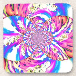 Abstract pink blue retro floral mandala coaster