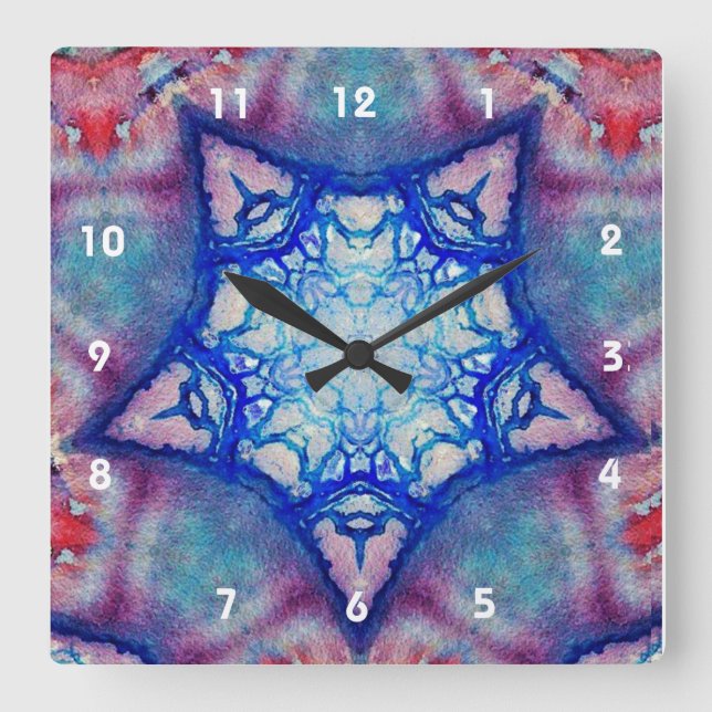 ABSTRACT PINK BLUE STAR SQUARE WALL CLOCK (Front)