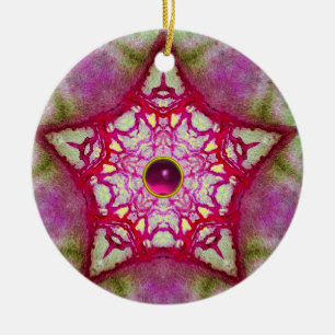 ABSTRACT PINK BLUE STAR WITH FUCHSIA GEM STONE CERAMIC TREE DECORATION