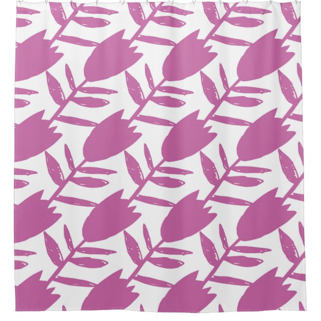 Abstract pink bluebell flowers seamless pattern on shower curtain (Front)