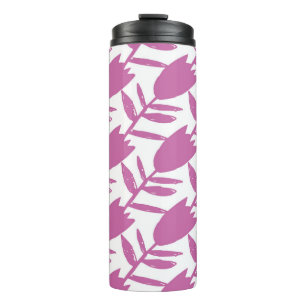 Abstract pink bluebell flowers seamless pattern on thermal tumbler