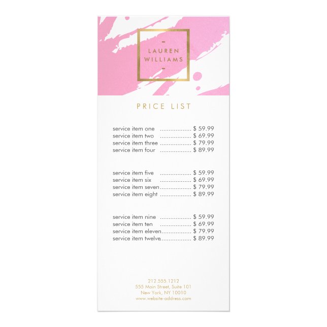 Abstract Pink Brushstrokes Rack Card (Front)