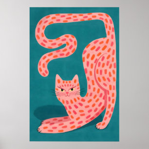 Abstract Pink Cat Poster, Colourful Animal Wall Poster