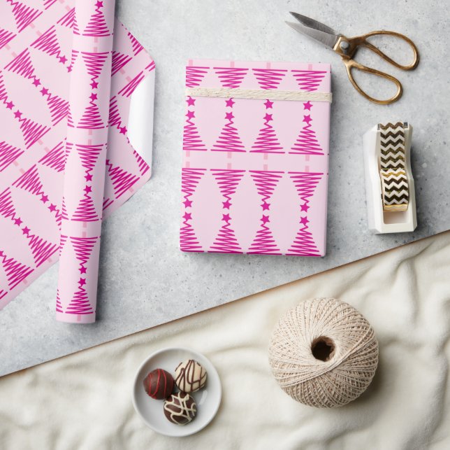 Abstract Pink Christmas Tree  Wrapping Paper (Crafts)