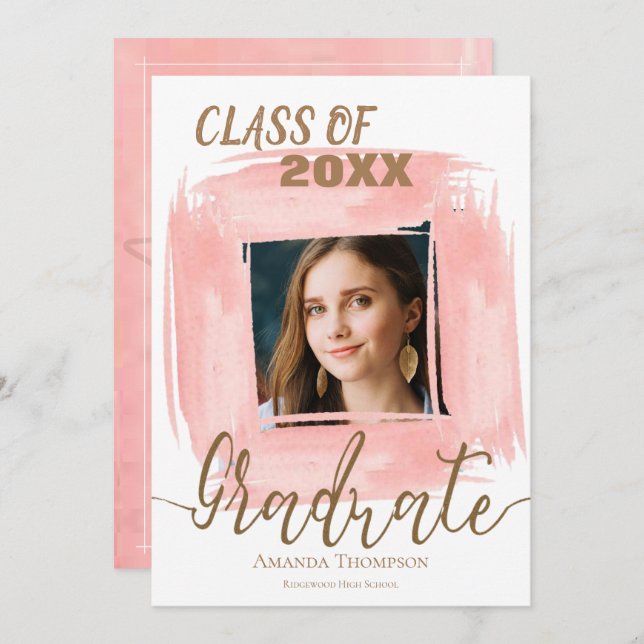 Abstract Pink Class Of 2025 Photo Graduation Invitation (Front/Back)