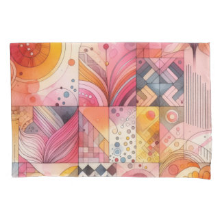 Abstract Pink Colorful Geometric Design Pillowcase
