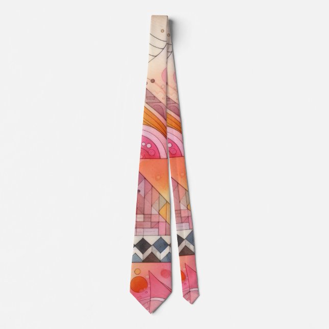 Abstract Pink Colorful Geometric Design Tie (Front)