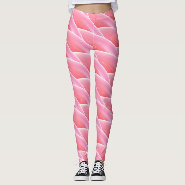 Abstract Pink Curly Wave Pattern Leggings (Front)